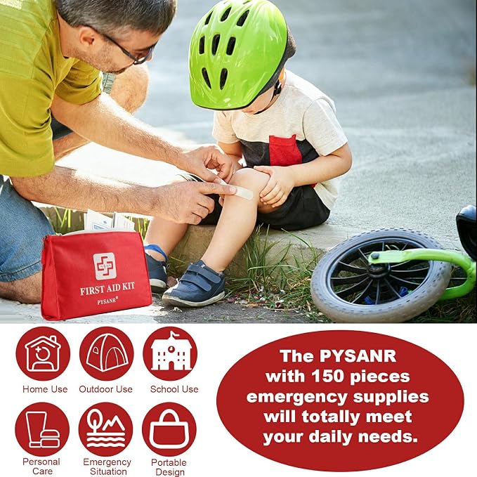 150 Piece Small First Aid Kit Portable Emergency Bag Compact Medical Kit | Mini Waterproof First Aid Bag with Foil Blanket Ready for Emergency Home Camping Travel Sports Office Outdoor Car School