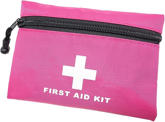 Red Emergency First Aid Bag - Small Empty Travel Rescue Pouch for First Responder Storage - Medicine Pocket for Car, Home, Office, Kitchen, Nurse, Sport, Outdoors (Pink 16x11cm)