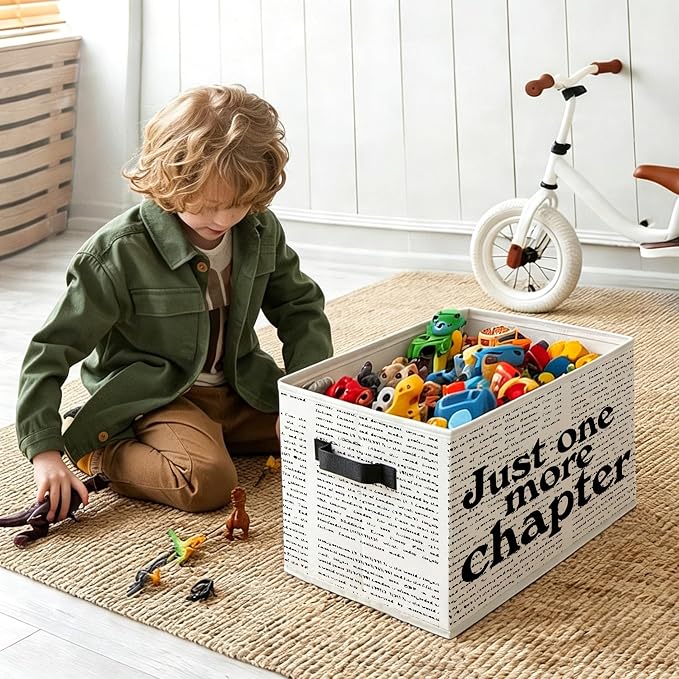 Just One More Chapter Foldable Storage Bins Box with Handles, Black and White Minimalist Decorative Storage Boxes Baskets Toybox Organizer for Library Reading Nook Corner Room