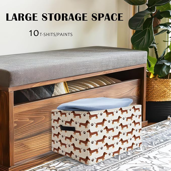 Funny Dachshund Dog Storage Basket Bins With Handles for Girls Kids, Funny Weiner Dog Foldable Organizer Basket Toybox for Girls Room Nursery Bedroom Bathroom Clothes Toys Books
