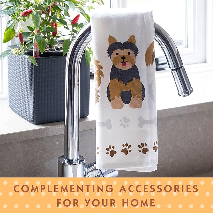 SPOTTED DOG GIFT COMPANY Dog Kitchen Towels Set of 2, 100% Absorbent Cotton Dish Towels for Drying Dishes, Happy Dogs Themed Kitchen Accessories, Gifts for Dog Lovers 20"x28"