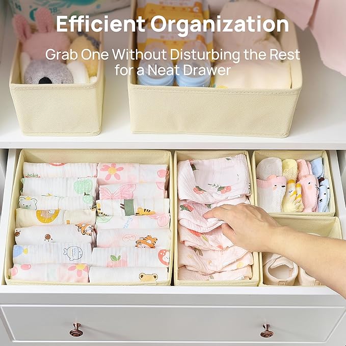 Vtopmart 12 Pack Baby Clothes Organizer, Dresser Drawer Organizer for Baby Clothing, Foldable Fabric Closet Drawer Storage Bins, Nursery Dresser Dividers for Bra, Socks, Ties, Scarf | Nursery Drawer Storage, Baby Clothing Organization, Foldable Fabric ...