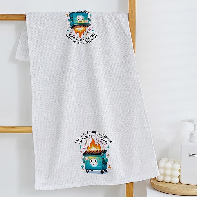 Funny Kitchen Towels, Dumpster Fire Gifts Dish Tea Towels for Kitchen Decor, This Little Light of Mine Dumpster Fire Funny Hand Towels for Bathroom Decor, 16x24 Inch