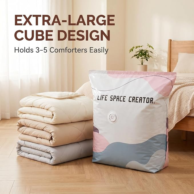 YANHE 3D Vacuum Storage Bags, better life space bagsno pump vacuum storage bags，4-Pack (2M+2L), No Pump, Space Saver for Clothes, Blankets, Bedding