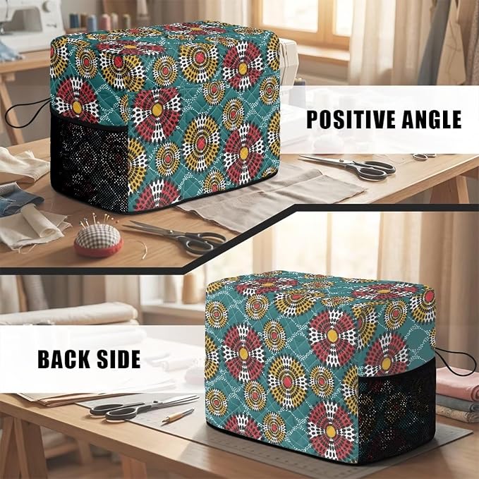 Sewing Machine Cover Polyester Febric Retro Dot Ethnic Flower | Dust Pet Hair Protection,Quilting Design,Fits Standard Singer,Brother Janome Machines,Protecting Decorating Your Sewing Space