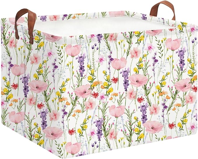 Rectangle Storage Basket with Handles,Collapsible Storage Bin,Books Box,Gift Basket(Flowering Shrubs)