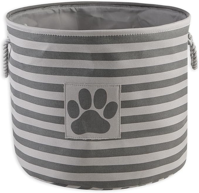 Bone Dry Pet Storage Collection Striped Paw Patch Bin, Large Round, Gray