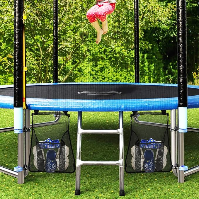 2 Pieces Trampoline Shoes Bag, Black Trampoline Storage Mesh Bag with 2 Hook and Loop Strap, Trampoline Shoe Holder, Indoor Fitness Shoes Organizer, Trampoline Equipment Bag Trampoline Accessories