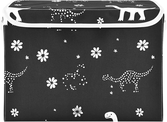Black Dinosaurs Storage Bin Organizers And Storage With Lid Handle for Blanket Closet