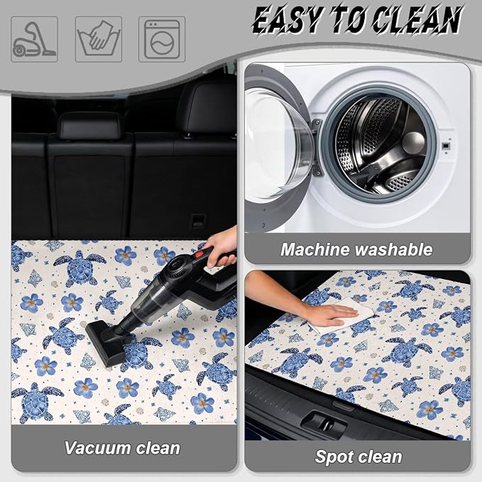 Turtle Print Trunk Mat for Cars, Non Slip Auto Cargo Liner, Dustproof Rear Trunk Mats, Durable Vehicle Interior Accessories, 29" x 39", Easy Clean