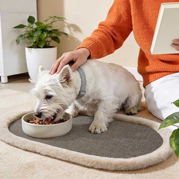 Pet Feeding Mat, Dog Food Mats Absorbent Pet Placemat for Food and Water Bowl with Non Slip Rubber Backing for Dog and Cat (12"x19", Brown)