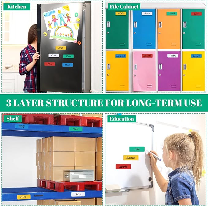 120 Pcs Back to School Dry Erase Magnetic Labels 1 x 3'' Reusable Magnetic Name Tags Magnets Sticker Waterproof Label Stickers for Classroom Office Whiteboard Fridge Locker Shelf, 5 Colors