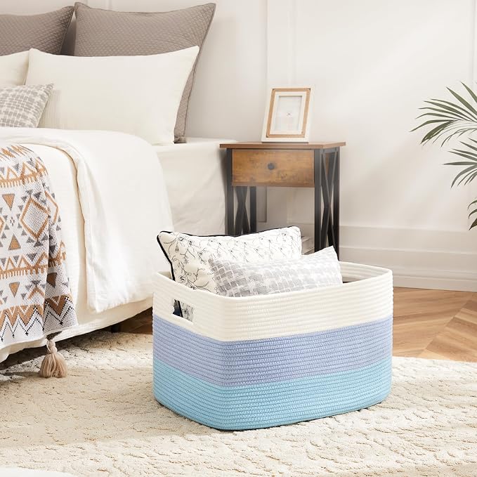 Artfeel Blanket Basket,Rectangle Woven Baskets for Storage,100L Laundry Basket for Decorative Nursery Blanket,Toys,Dirty Clothes and Magazine in Shelves,Baby Room,and Living Room