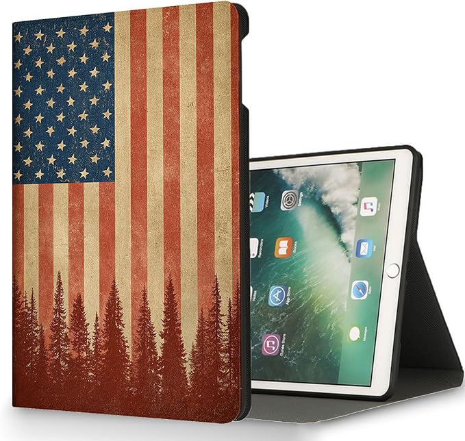 for Microsoft Surface Pro 11/10/9-13" 2024/2022 Tablet Case,Auto Wake/Sleep,Adjustable Stand Protective Cover - American Flag Forest
