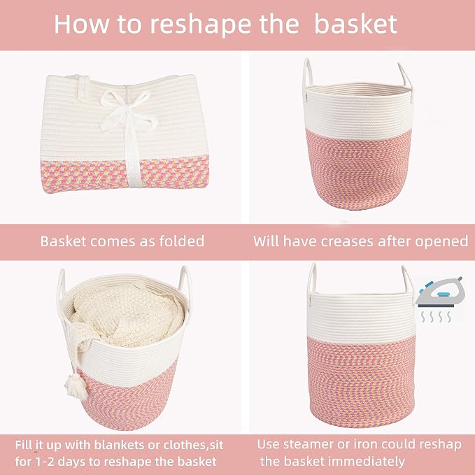 XUANGUO Cotton Rope Laundry Basket Hamper for Clothes Large | Woven Storage Basket for Living Room Bedroom Boho Tall Rope Baskets for Blanket Toys Pillow Towels Baby Nursery Hamper Bin