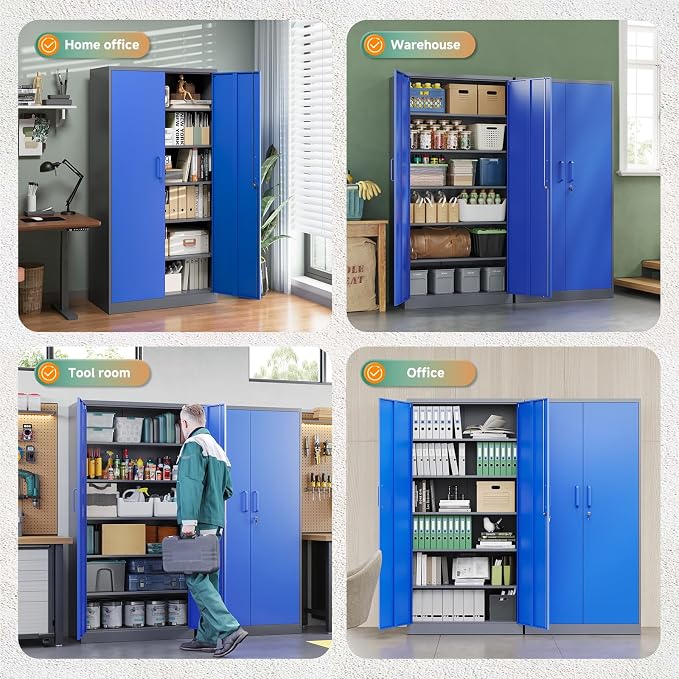 Metal Garage Storage Cabinets with Lock Door and Adjustable Shelves, Steel Tool Cabinets for Home,Office,Warehouse Organisieren (Blue Gray)