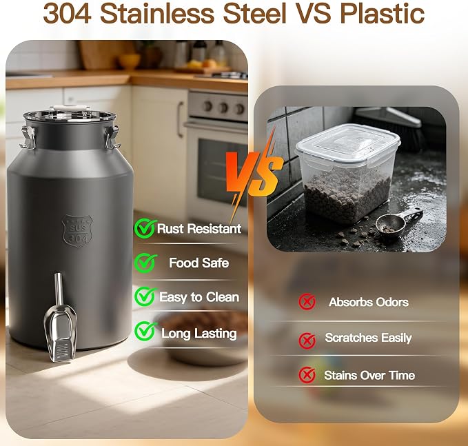 Stainless Steel Dog Food Storage Container 45 lb with Scoop & Lid | Large Airtight Metal Pet Food Bin, No Dented or Scratched, Metal Dog Food Storage Container for Kibble, Cat Food & Bird Seed