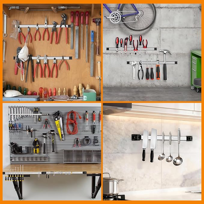18" Magnetic Tool Holder Strip, 6 Pieces Silver Metal Tool Organizer Rack with Stainless Steel Surface, Magnet Bar for Garage Workshop, Easy To Install with Mounting Screws