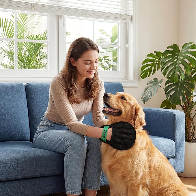 Upgraded Pet Hair Removal Glove for Dogs & Cats, Electrostatic Five-Finger Hair Remover for Furniture, Couch, Carpet, Clothing& Car Seat, 2Pcs Reusable Magic Brush Pet Hair Remover Tool (Black)
