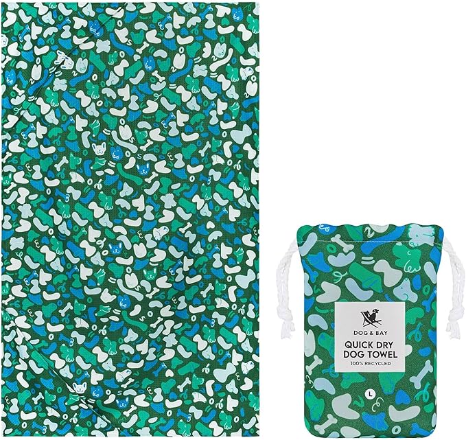 Dock & Bay Pet Towel - Super Absorbent & Quick Drying Dog Towels with Bag - 100% Recycled - Where's Woofy, Medium (90x50cm, 35x19)