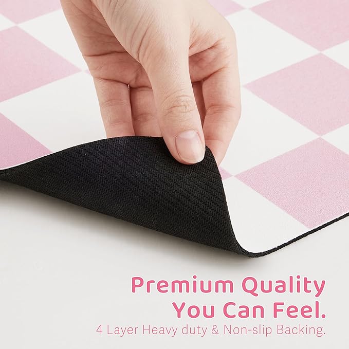 Ralxion Checkered Dog Feeding Mat, Absorbent Mats for Dog Food and Water Bowl, Dispenser, Retro Aesthetic Cute Pink Checkerboard Pet Placemat for Dogs, Cats, Puppy Accessories, 12" X19”