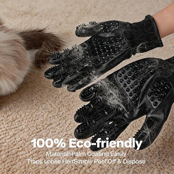 PAWISE 3-in-1 Pet Grooming Gloves,Shedding, Bathing & Massage Hair Remover Mitt for Dogs, Cats, Horses, Machine Washable Dog Bath Gloves