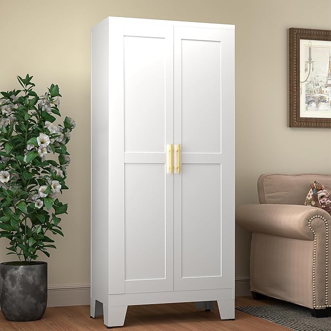 GAIOUS 61.02" Metal Pantry Cabinet, White Kitchen Pantry Storage Cabinets | with Adjustable Shelves and Feet, Pantry Storage Cabinet for Kitchen, Dining Room, Living Room, Bathroom, Linen Craft cabinet
