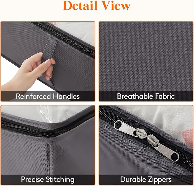 Lifewit 95L 3 Pack Under Bed Storage Containers, Large Capacity Blanket Storage Bags with Reinforced Handle, Organization and Storage for Comforters, Sheets, Clothes, Bedroom, College Dorm, Grey