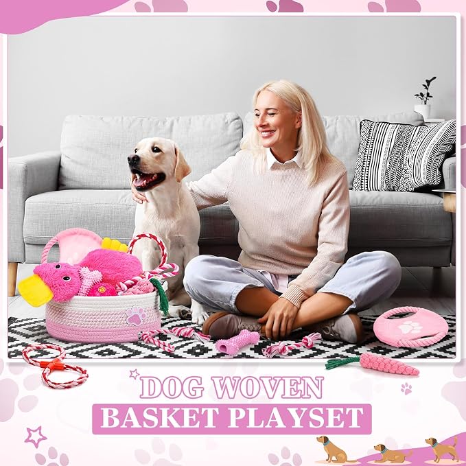 Zopeal Dog Toy Gift Basket Set for Puppy Birthday, Pink