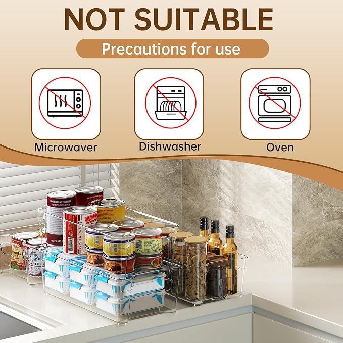 incostar Clear Fridge Organizer, Refrigerator Organizer Bins with Handle, Freezer, Kitchen Cabinet, Pantry Organization, BPA Free Fridge Organizers (12.4 inch 16 Pack)