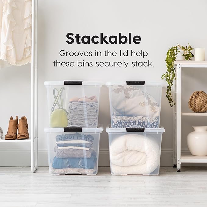 IRIS USA 6-Pack 72 Quart Storage Bins with Lids, Clear | Transparent design makes contents easy to find. Perfect for moving, blankets, clothing, and garage storage. Nestable design