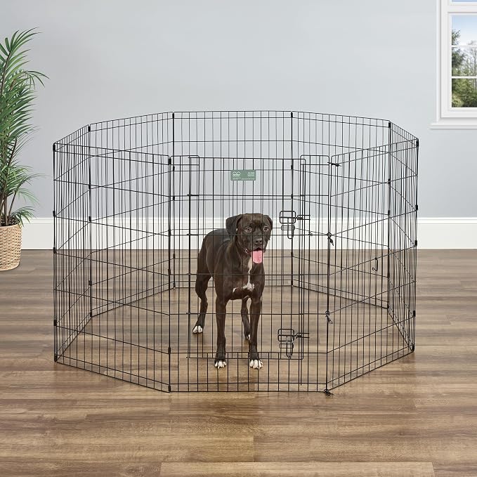 MidWest 36-Inch Exercise Pen, Single Door, 16 Sq Ft Play Area | for Indoor and Outdoor Use, Large Door Opening & Secure Latch, Easy to Set Up, Foldable Playpen