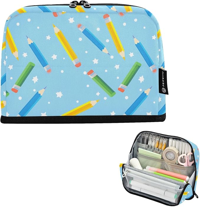 Aslsiy Large Capacity Pencil Case Colorful Pen (4) Pencil Pouch for Boys Girls Portable Pen Bag Organizer Standing Makeup Bag for School Office Supplies