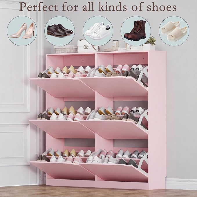BORNOON Shoe Cabinet with 6 Flip Drawers, Slim Narrow Shoe Storage Cabinet, Freestanding Shoe Organizer for Entryway, Hallway, Foyer