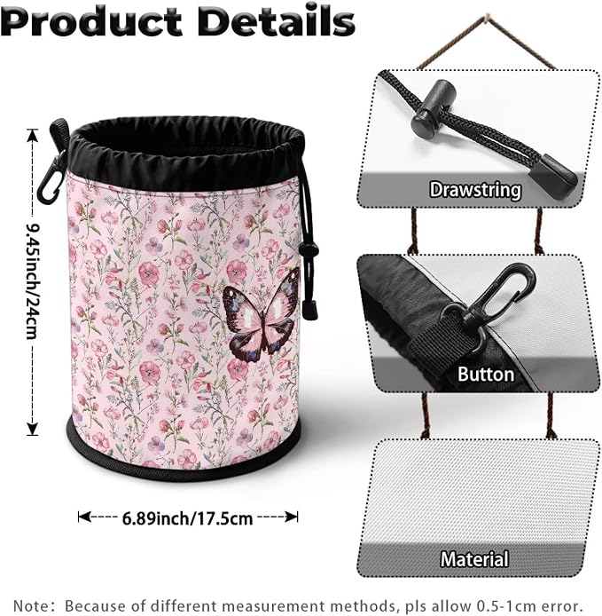 Floral Butterfly Drawstring Clothespin Organizer Bag, Laundry Peg Storage Pouch with Hanging Grommet, Portable Clips Holder for Drying, Perfect for Home, Camping & Outdoor Use