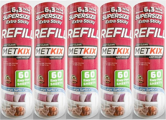 Refill for Metkix Supersize 6.3 inches Lint Roller 5 Packs Total 300 Sheets