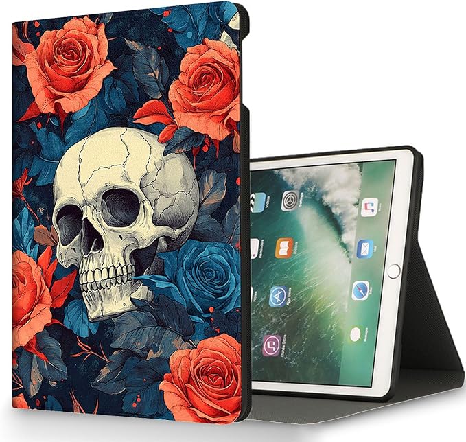 for Microsoft Surface Pro X/Pro X Plus-13 2019/2020/2021/2024 Tablet Case,Auto Wake/Sleep,Adjustable Stand Protective Cover - Skull Rose
