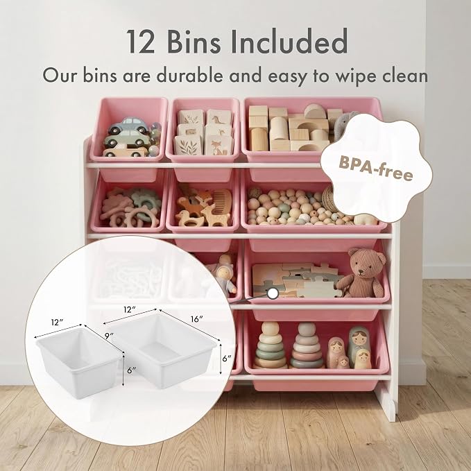 Humble Crew Kids Toy Organizer with 12 Bins, 4 Tier Storage for Playroom