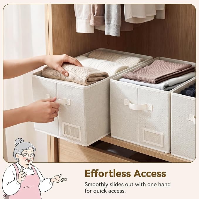 GRANNY SAYS Closet Storage Bins with Label, Pearl White, Large, 3-Pack | Fabric Storage Bins for Shelves, Closet Storage Boxs, Clothing Storage and Organization, Foldable Storage Bins