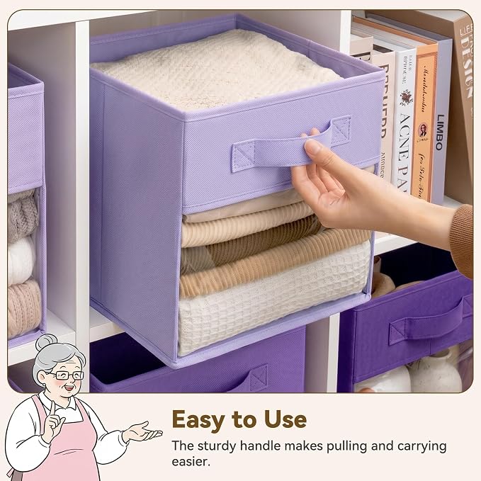GRANNY SAYS 11 Inch Storage Cube Organizer Bins, Purple Gradient, 6-Pack | Clear Window Front, Reinforced Handles, Collapsible, Suitable for Shelves, Closets, Organizing Toys, Clothes, Blankets