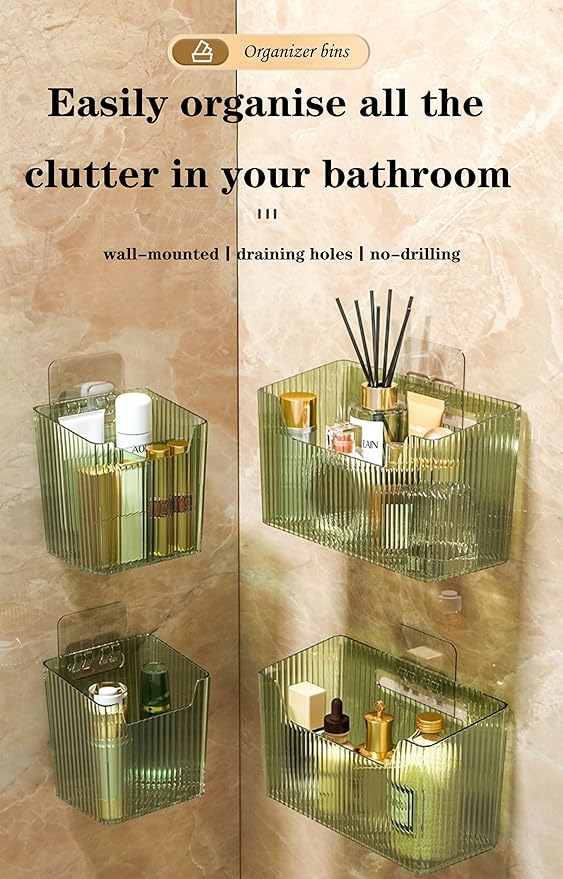 Lae Nuvole Adhesive Cabinet Door Organizer, 2 Pack Wall Shower Caddy, Green | 4 Adhesive Straps, No Drill Wall Mount, Renter Friendly, BPA-free stackable; Fits Bathroom, Kitchen, Apartment, Pantry, RVs