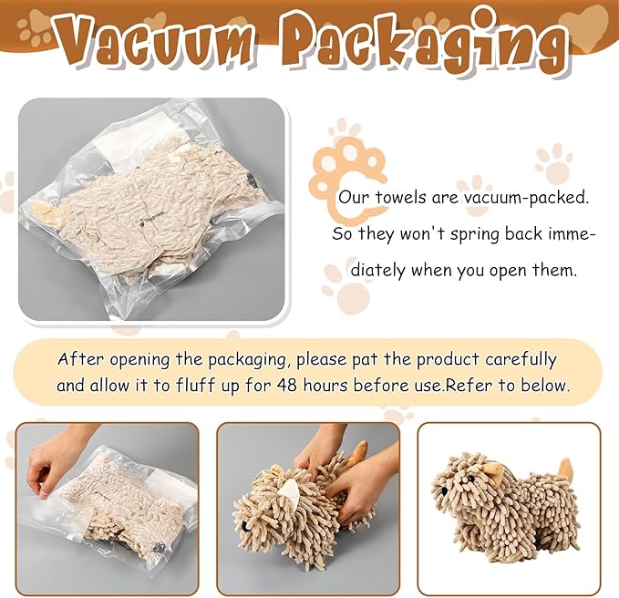 Tegeme 2 Pcs Chenille Dog Hand Towel Fuzzy Dog Towel Absorbent Microfiber Soft for Bathroom Kitchen Washstand (White Brown)