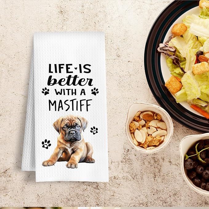 Funny Mastiff Kitchen Towels, Life is Better with a Mastiff Dish Towel for Kitchen Home Bathroom Decor, Dog Lovers Gift, 16×24 Inch