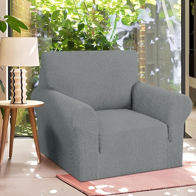 YEMYHOM Couch Cover Latest Jacquard Design High Stretch Sofa Chair Covers for Living Room, Pet Dog Cat Proof Armchair Slipcover Non Slip Elastic Furniture Protector (Small, Begonia Leaf Dark Gray)