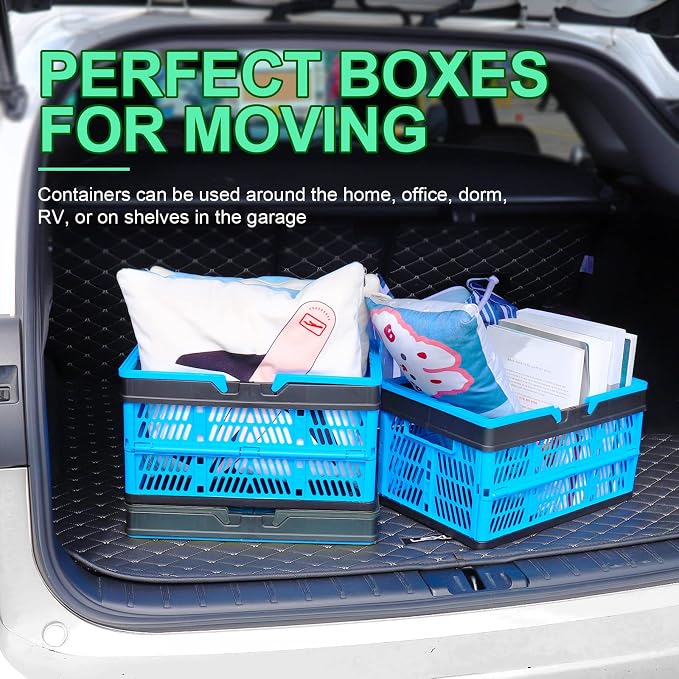 3-Pack Collapsible Storage Baskets, Stackable Plastic Crates | with Handles for Freezer Organization, Grocery Shopping, RV Camping & Home Storage, Holds 20 lbs Each, Folds Flat to 1.7"