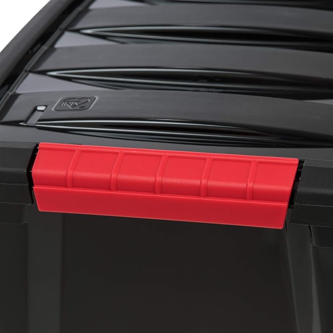 IRIS USA 6-Pack 13 Quart Storage Bins with Lids, Black | Black finish conceals stored items. Ideal for shoes, photos, documents, and small essentials. Nestable design saves space