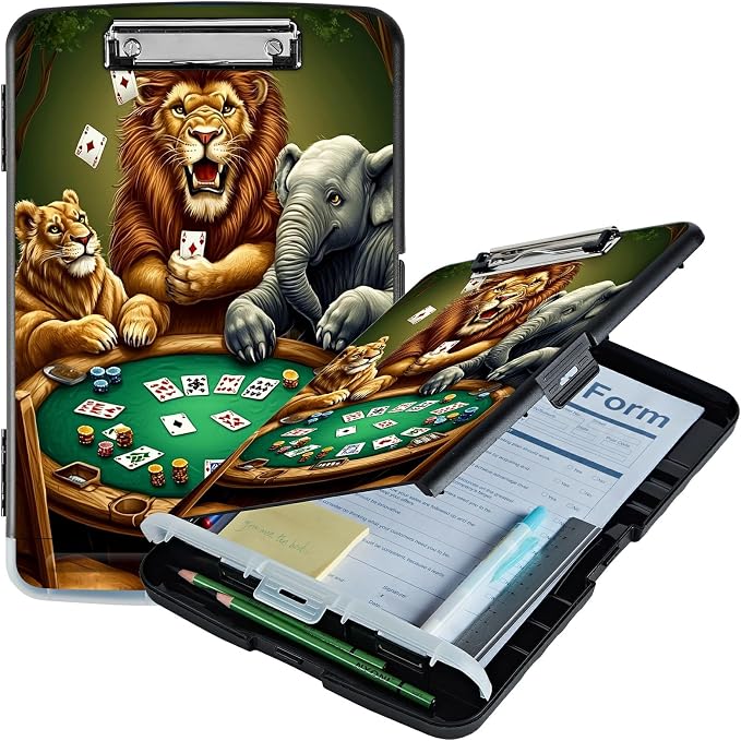 Elephant Lion A4 Clipboard with Storage Pen Holder, Clipboards Organizer Nursing Clipboard Foldable File Folder Plastic Clipboard Folio Clip Board for Office Students Classroom Doctor