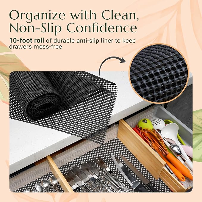 Bamboo Drawer Dividers 6 Pack with Non Slip Liner, Adjustable Expandable Drawer Organizer for Dresser, Kitchen, Bathroom, 4.5 Inch Tall Separators for Clothes, Fits 12 to 17.5 Inch Drawers