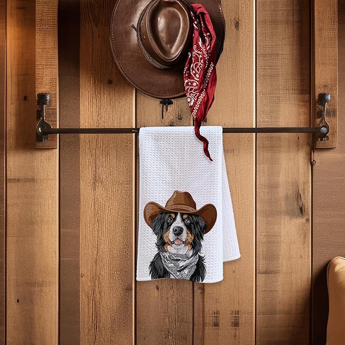 Cabana Bro Bernese Mountain Dog Gifts Kitchen Towels, Bernese Mountain Dog Gifts for Women Decorative Hand Towels for Bathroom, Funny Western Cowboy Berner Dish Tea Towels for Kitchen, 16x24 Inch
