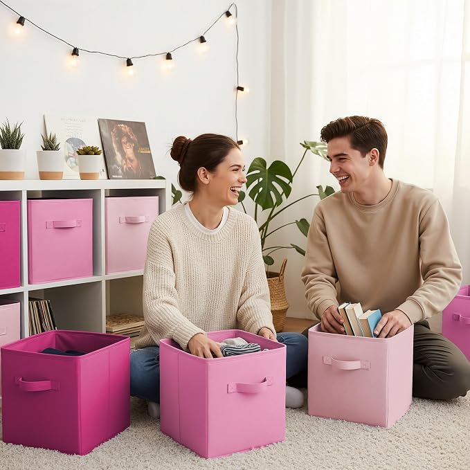 GRANNY SAYS 11 Inch Fabric Cube Storage Bins, Pink Gradient, 8-Pack | Collapsible Storage Cubes with Thickened Base Plate, Sturdy Handles, Decorative Baskets for Shelves, Closet